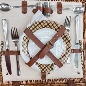 Plaid Picnic Set with Leather Straps